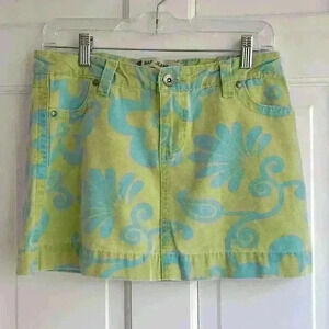 Y2K Mid 2000s Gap Jeans Green Blue Groovy Floral Mini Skirt